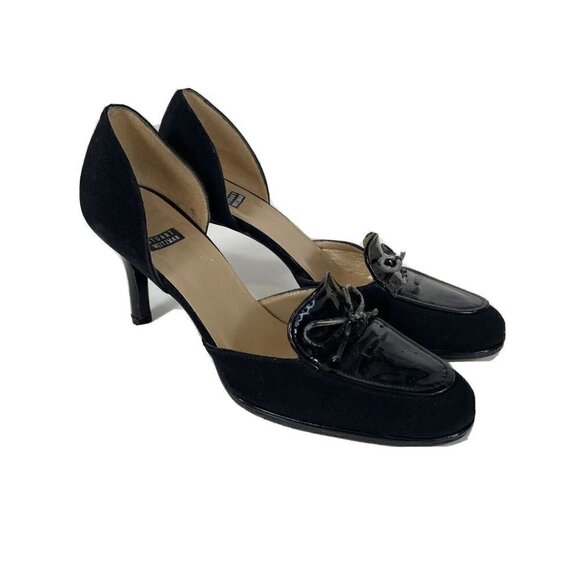 Stuart Weitzman Vintage Suede Leather Loafer Stiletto Pump Black 7 B Slip On Bow - Picture 1 of 9